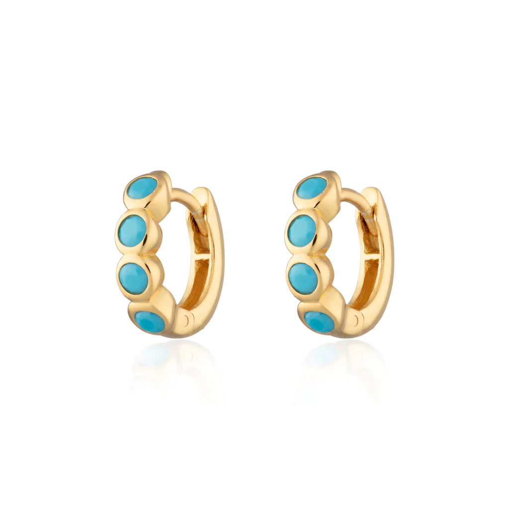SPG-377 Bezel Huggie Earrings With Turquoise - GP