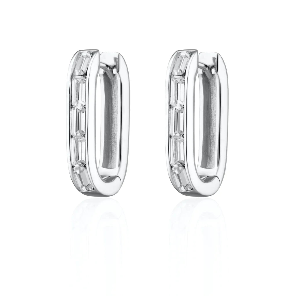 SPS-393 Oval Baguette Hoop Earrings with Clear Stones