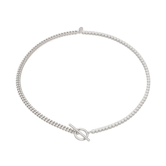 SPS-367 Tennis & Curb Chain Necklace with T Bar Clasp