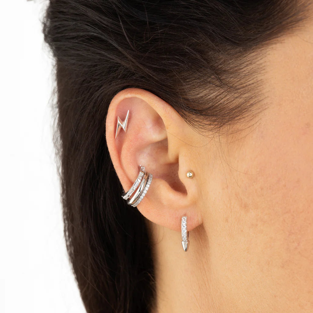 SPECSS171 Sparkling Baguette Single Ear Cuff - Sterling Silver
