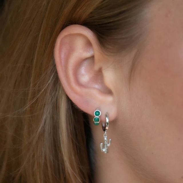 SPS-14 Malachite Cabuchon Huggie Hoop Earrings