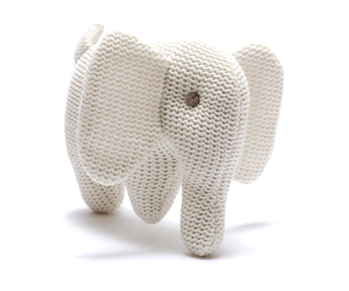 BY4214 Knitted White Organic Botton Elephant rattle