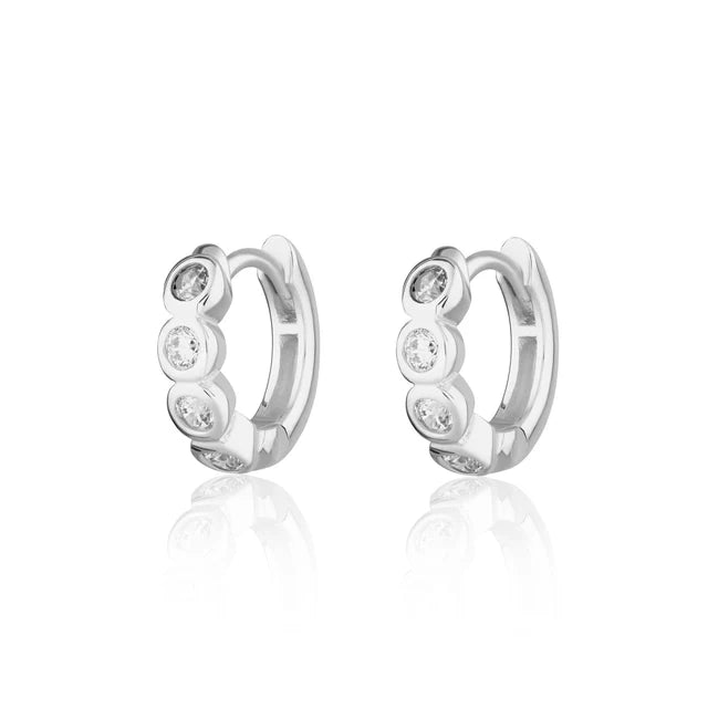 SPS-271 Bezel Huggie Earrings with Clear Stones