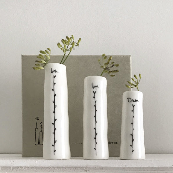 5782 Trio of bud vases Love Hope Dreams