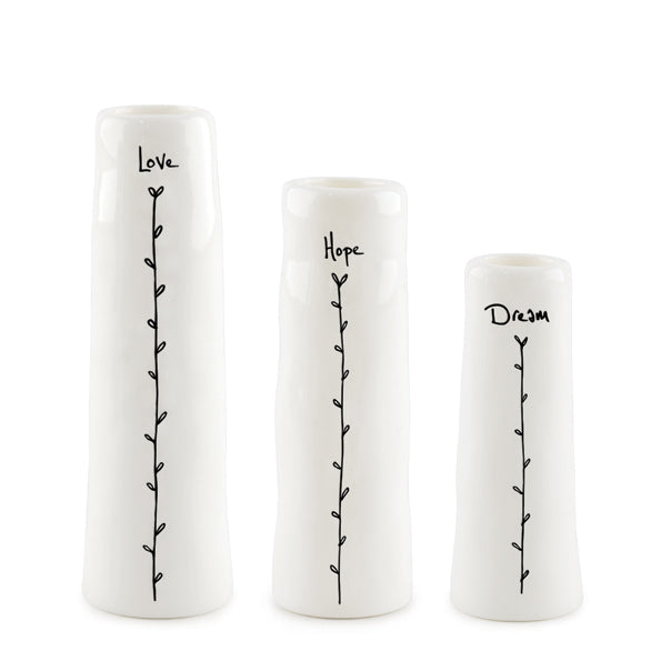 5782 Trio of bud vases Love Hope Dreams