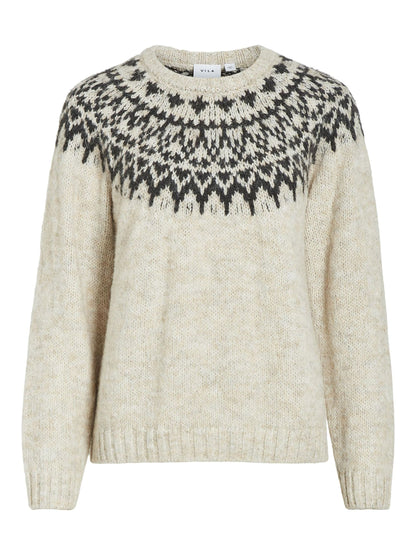 14098853 VIejla  O Neck L/S Jacquard Knit Top