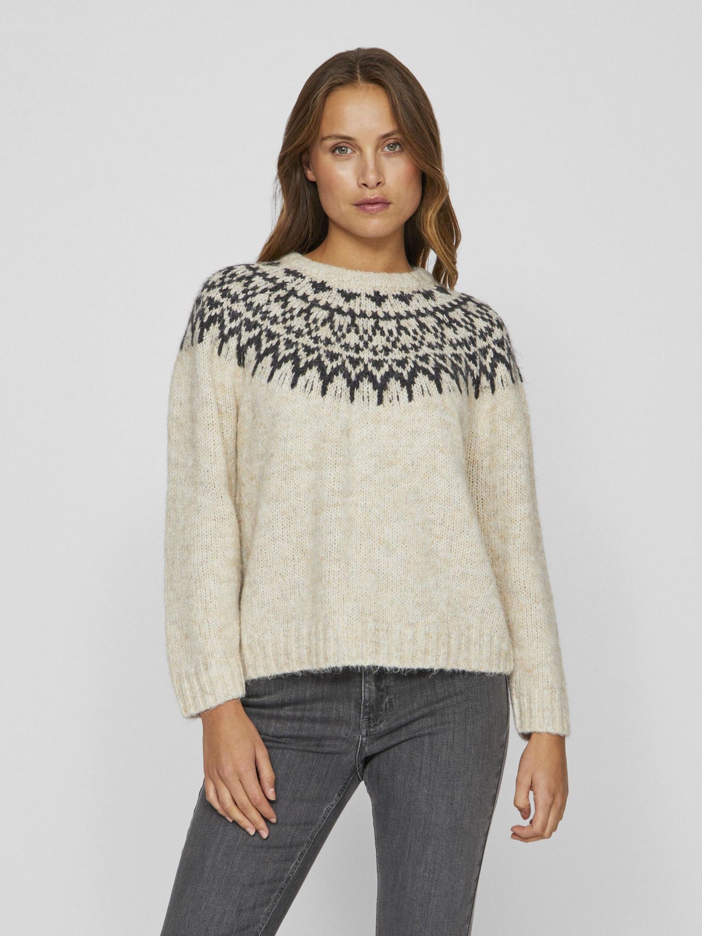 14098853 VIejla  O Neck L/S Jacquard Knit Top