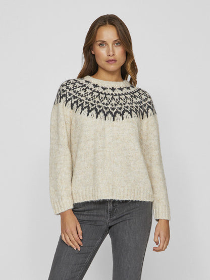 14098853 VIejla  O Neck L/S Jacquard Knit Top