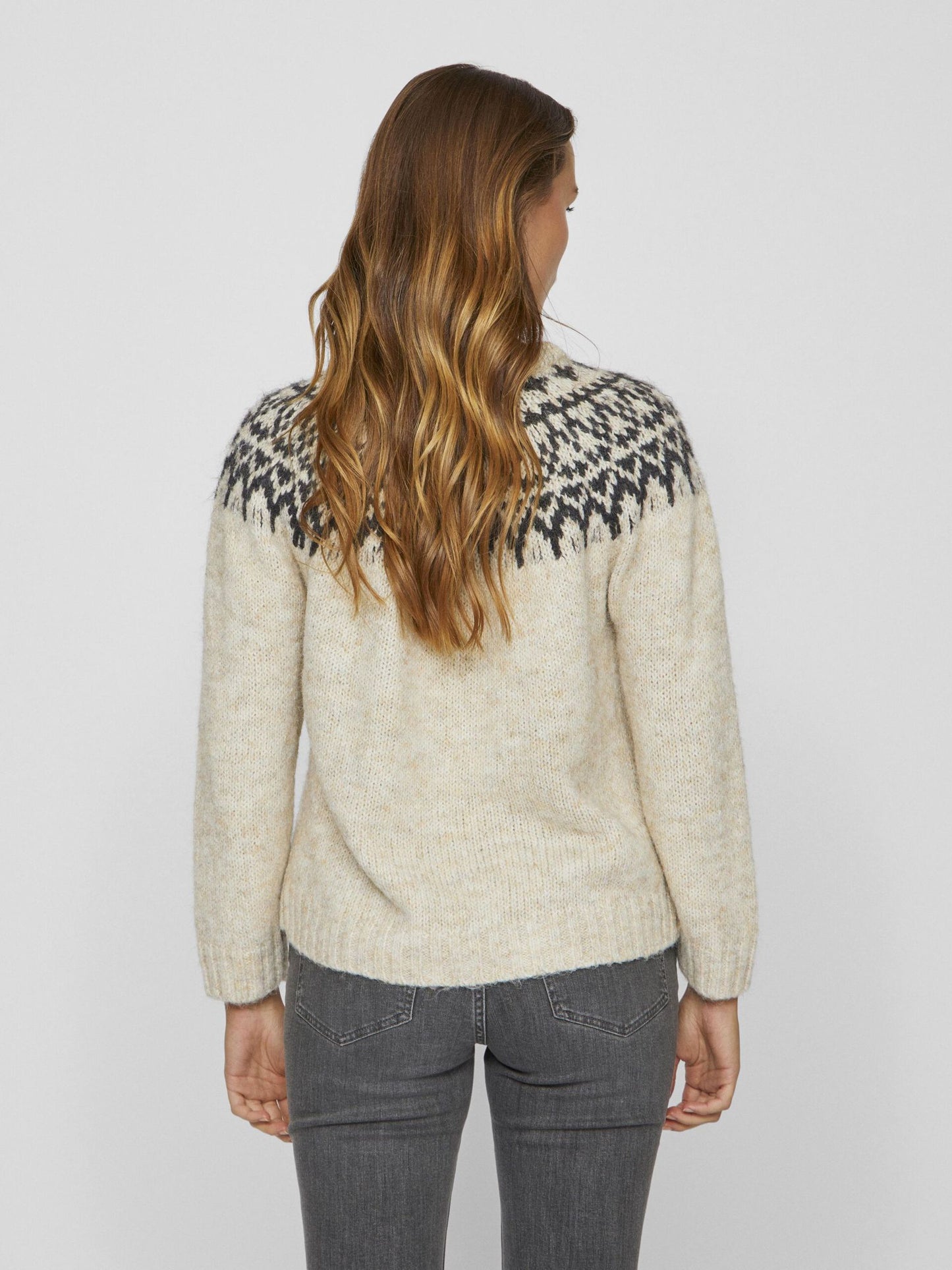 14098853 VIejla  O Neck L/S Jacquard Knit Top