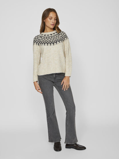 14098853 VIejla  O Neck L/S Jacquard Knit Top