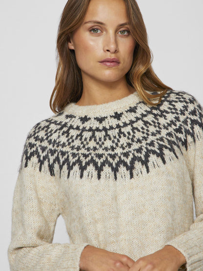 14098853 VIejla  O Neck L/S Jacquard Knit Top