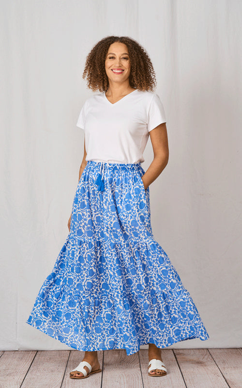 Tanya Blu Tanya Long Cotton Skirt White/Blue