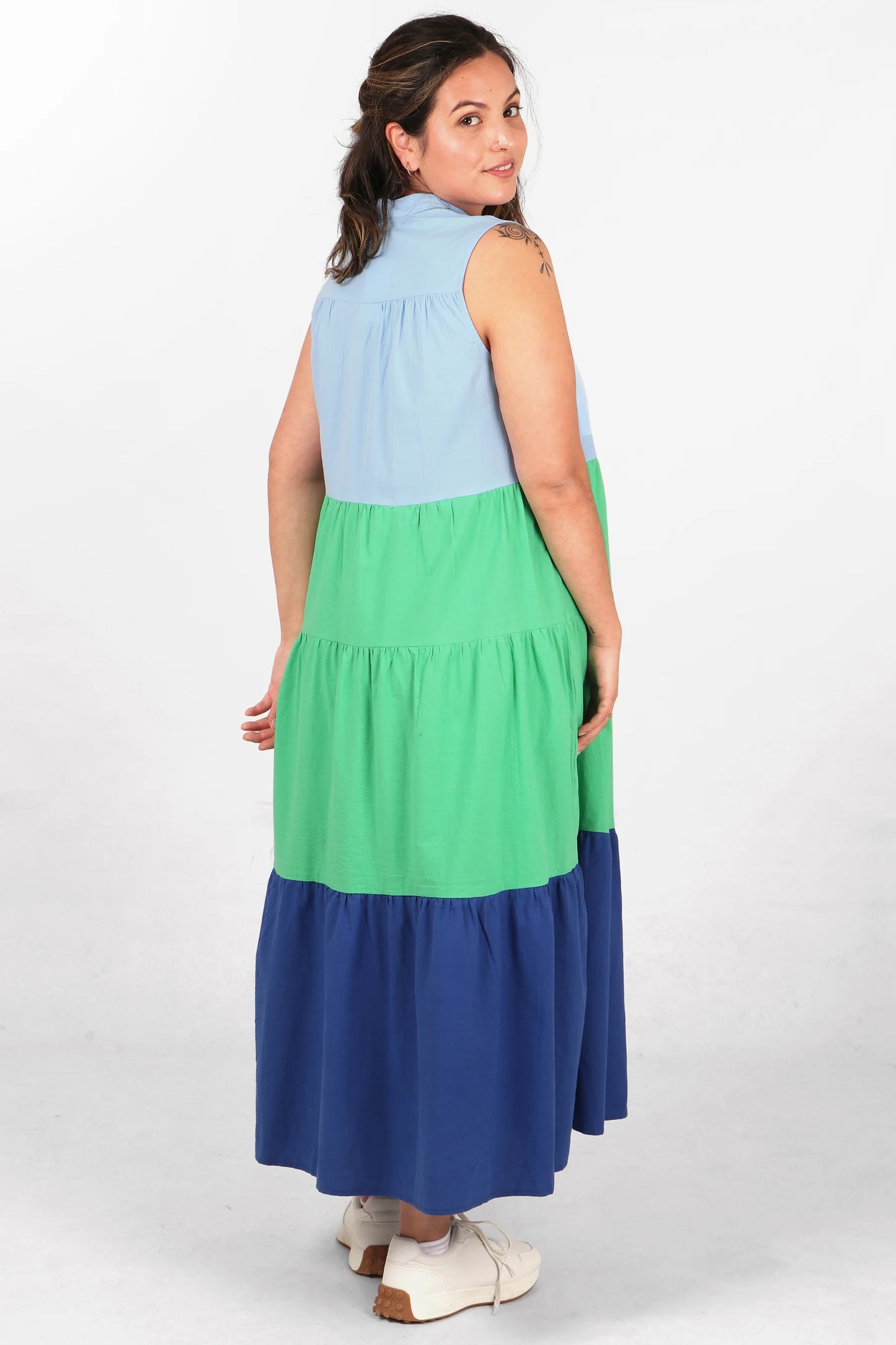 8834 Colourblock Sleeveless Midaxi Cotton Dress