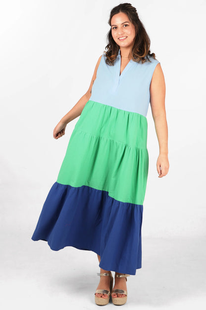 8834 Colourblock Sleeveless Midaxi Cotton Dress