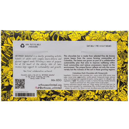 CHOC063 Bee Free. Dark Chocolate w Honeycomb