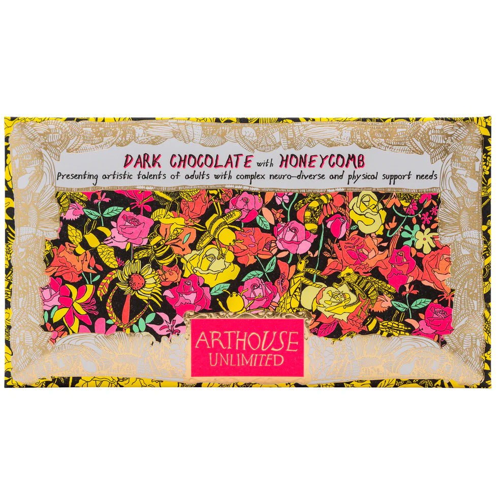 CHOC063 Bee Free. Dark Chocolate w Honeycomb