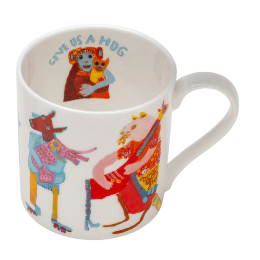 Mug044 Fine Bone China Mug - Hugging Animals