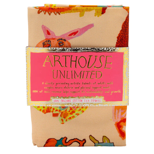 Tea079 Organic Cotton Tea Towel - Hugging Animals