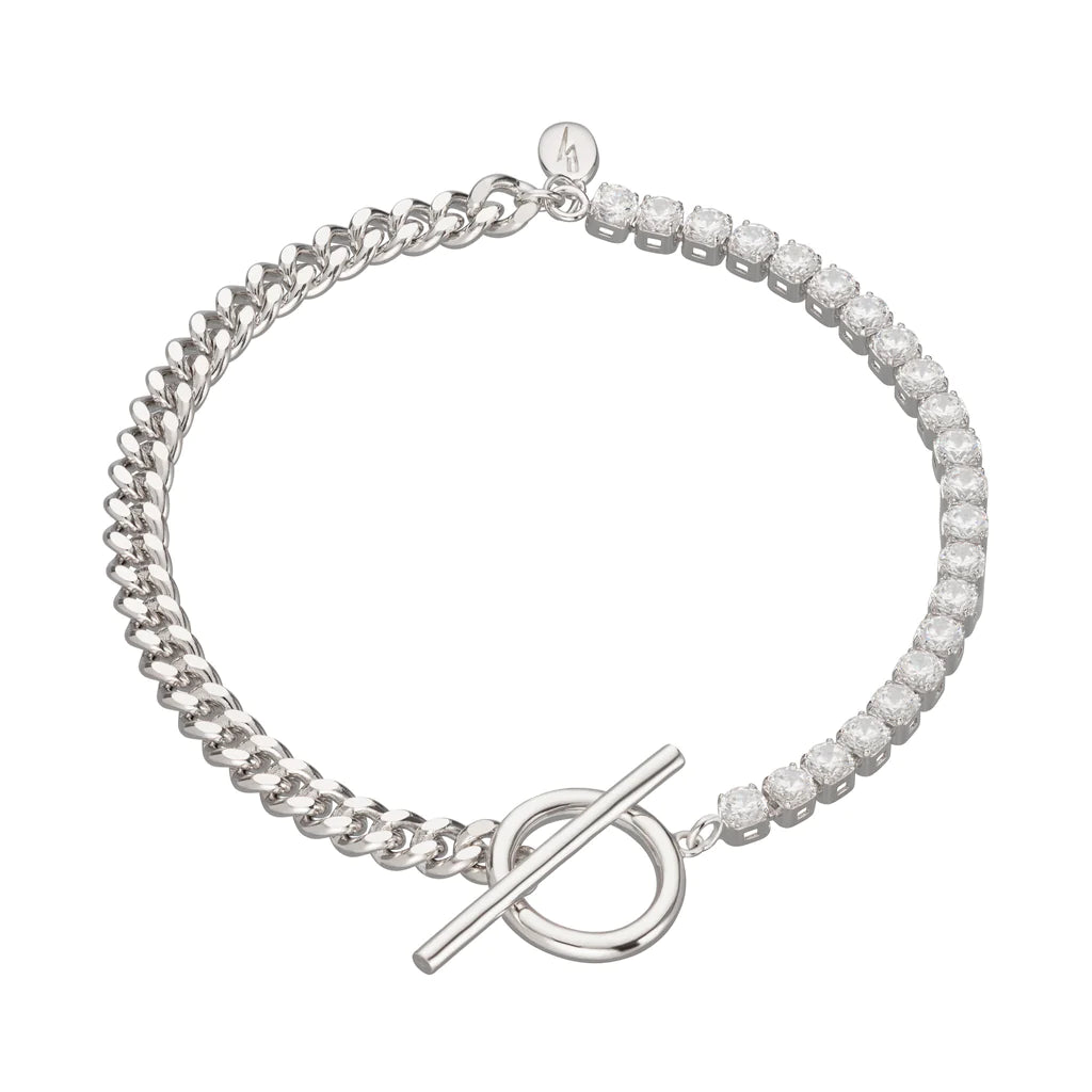 SPS-368 Tennis & Curb Chain Bracelet with T Bar Clasp