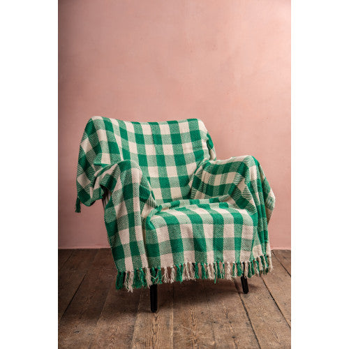 TW172C Green Recycled Cotton Gingham Throw 125x150cm