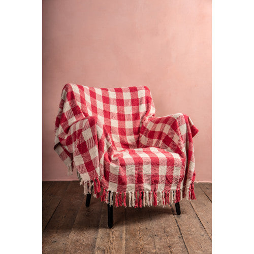 TW172D Dark Pink Recycled Cotton Gingham Throw 125x150cm