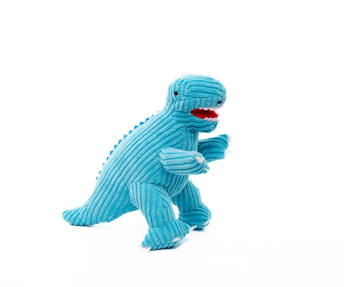 BY4711 Small Corduroy T Rex soft toy - Ice Blue