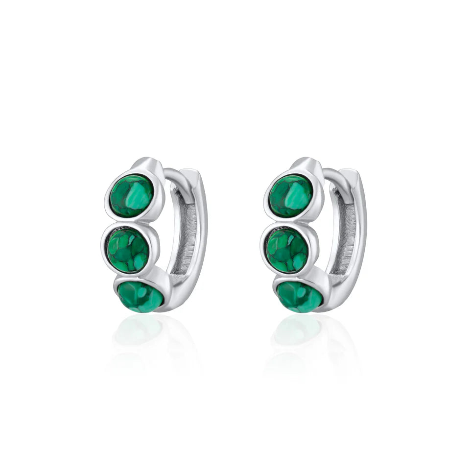 SPS-14 Malachite Cabuchon Huggie Hoop Earrings