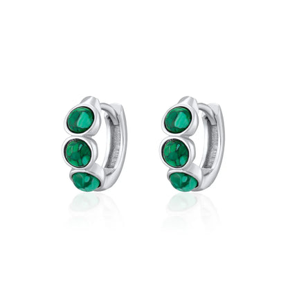 SPS-14 Malachite Cabuchon Huggie Hoop Earrings