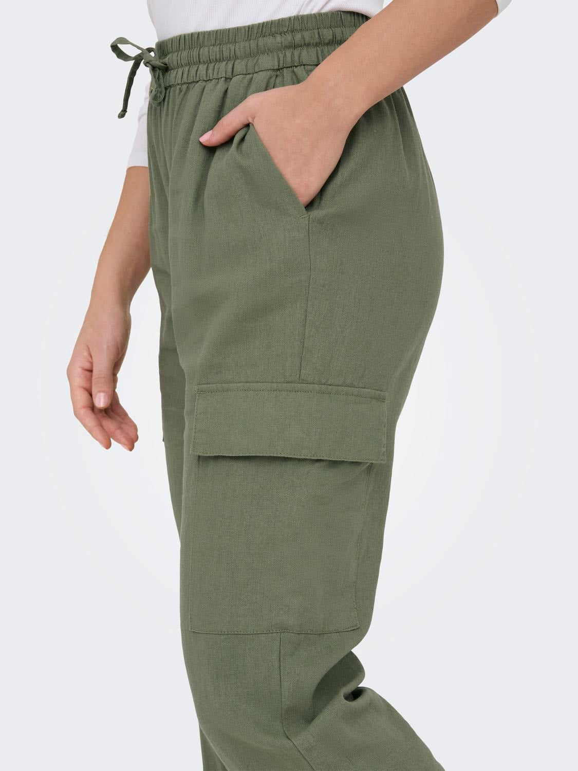 15310987 ONLcaro Linen Pull up Cargo trousers