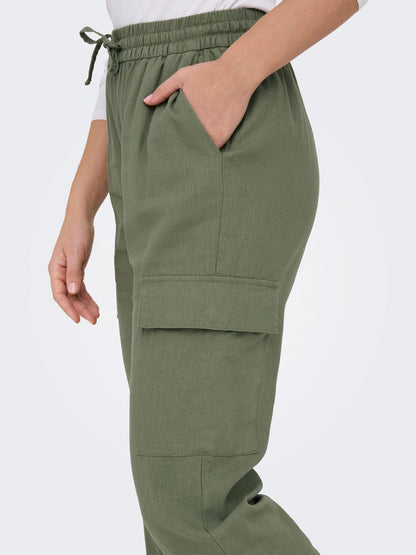 15310987 ONLcaro Linen Pull up Cargo trousers