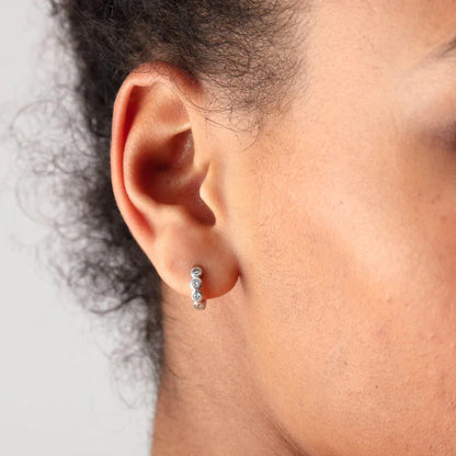SPS-271 Bezel Huggie Earrings with Clear Stones