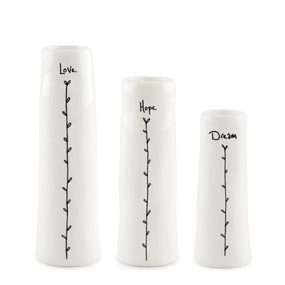 5782 Trio of bud vases Love Hope Dreams