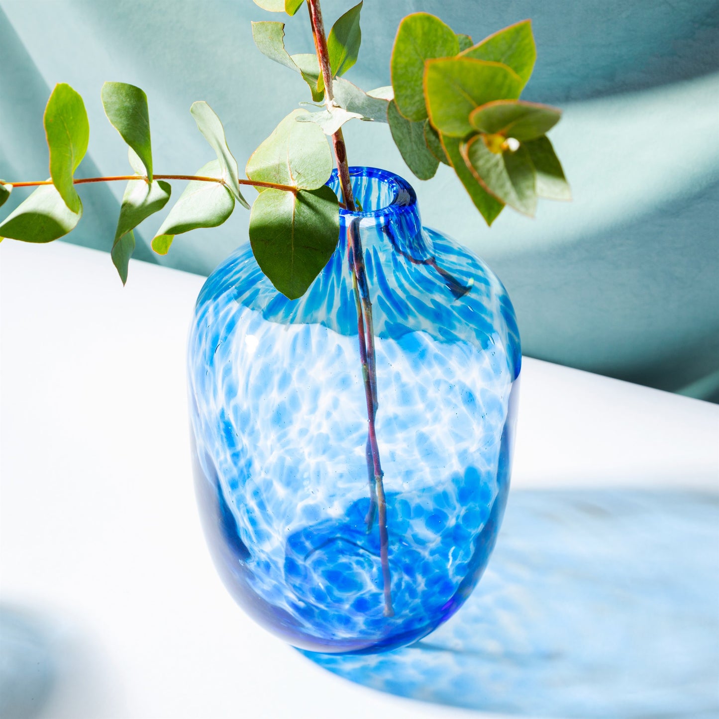GLEE129 Large Speckled Blue Glass Vase