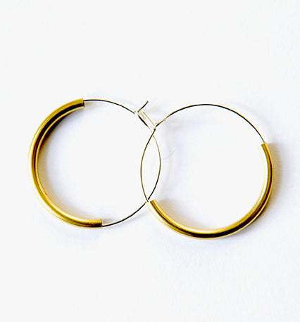 NIN/01 Silver plated 35mm Hoops w brass tube curve