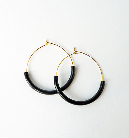 NIN03 Gold Plated 35mm Hoops w oxidized brass curve