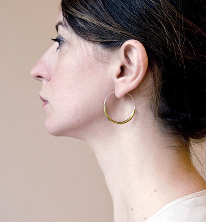 NIN/01 Silver plated 35mm Hoops w brass tube curve